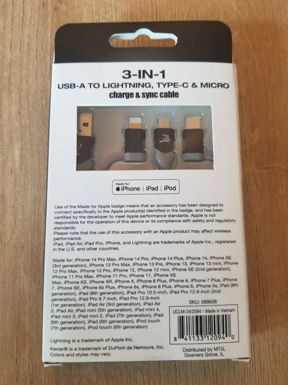 3 in 1 Charger for iPhone, iPad, Android